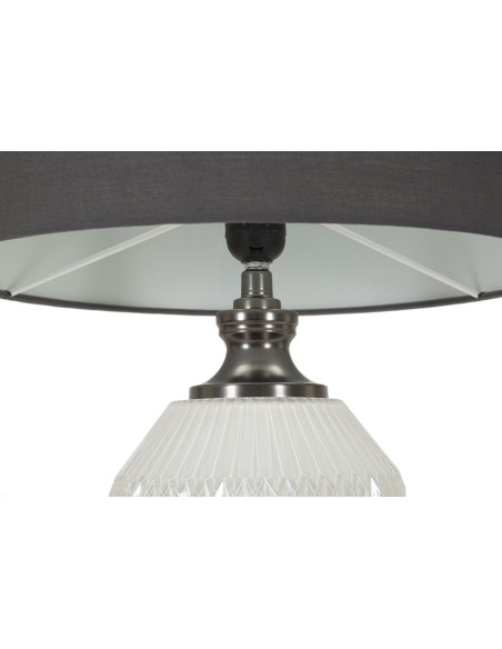 Grande Lampe à poser moderne Hauteur 65 cm en Céramique Blanc Brillant Tissu Gris Métal Argenté Brighty 