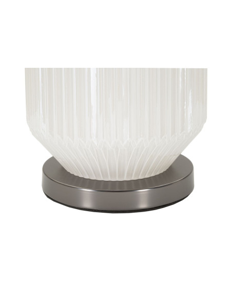 Grande Lampe à poser moderne Hauteur 65 cm en Céramique Blanc Brillant Tissu Gris Métal Argenté Brighty 