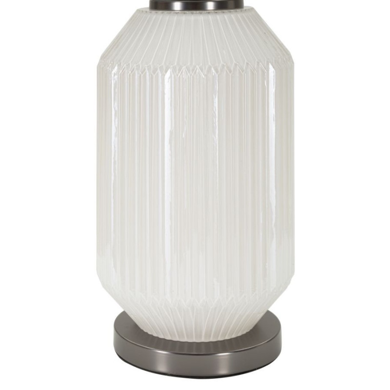 Grande Lampe à poser moderne Hauteur 65 cm en Céramique Blanc Brillant Tissu Gris Métal Argenté Brighty 