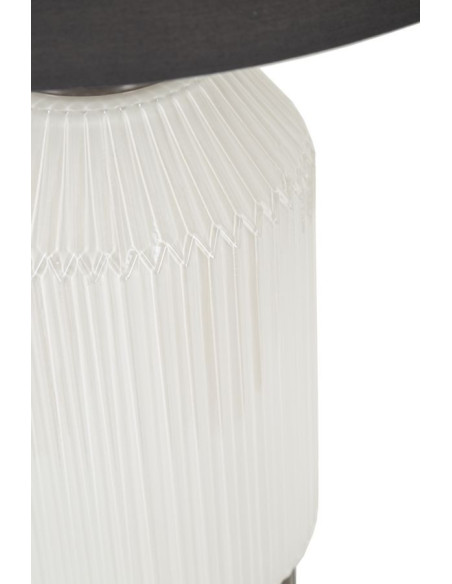 Grande Lampe à poser moderne Hauteur 65 cm en Céramique Blanc Brillant Tissu Gris Métal Argenté Brighty 