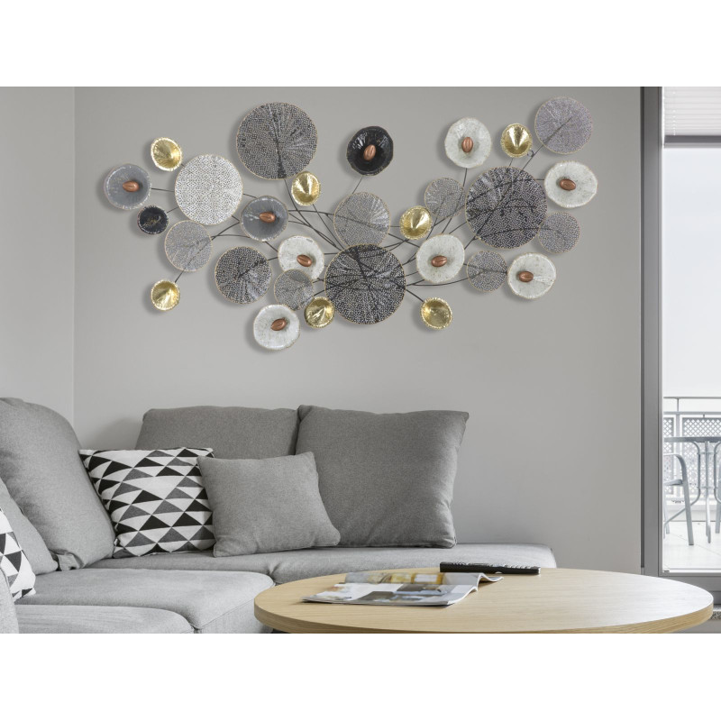 Grande déco murale Fleurs abstraites 157x66 en Métal Multicolore Grid 