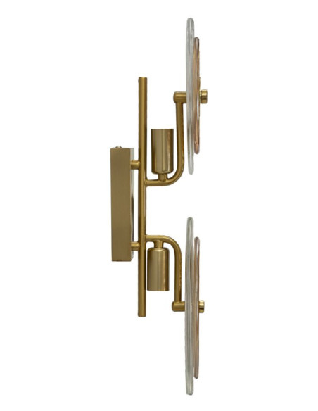Applique murale moderne chic 2 lampes Hauteur 52 cm en Verre Semi-transparent Ambré Métal Doré Venice 