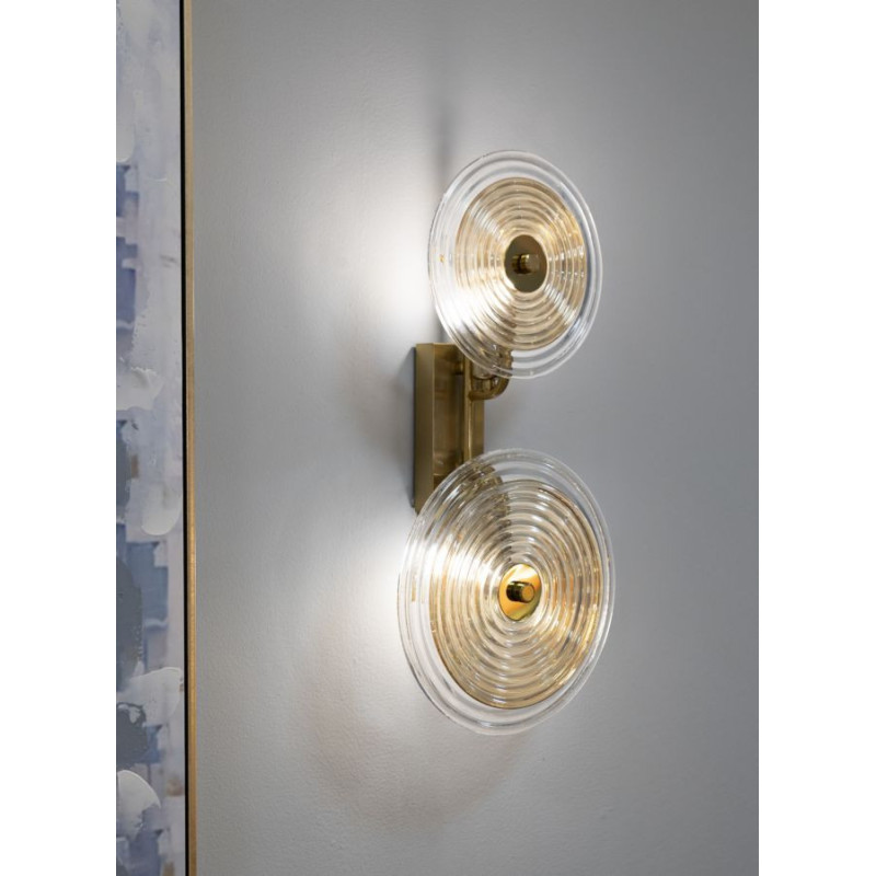 Applique murale moderne chic 2 lampes Hauteur 52 cm en Verre Semi-transparent Ambré Métal Doré Venice 