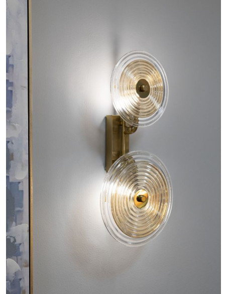 Applique murale moderne chic 2 lampes Hauteur 52 cm en Verre Semi-transparent Ambré Métal Doré Venice 