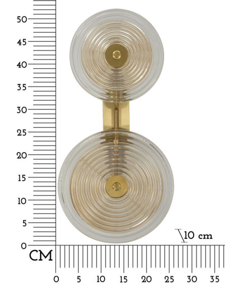 Applique murale moderne chic 2 lampes Hauteur 52 cm en Verre Semi-transparent Ambré Métal Doré Venice 
