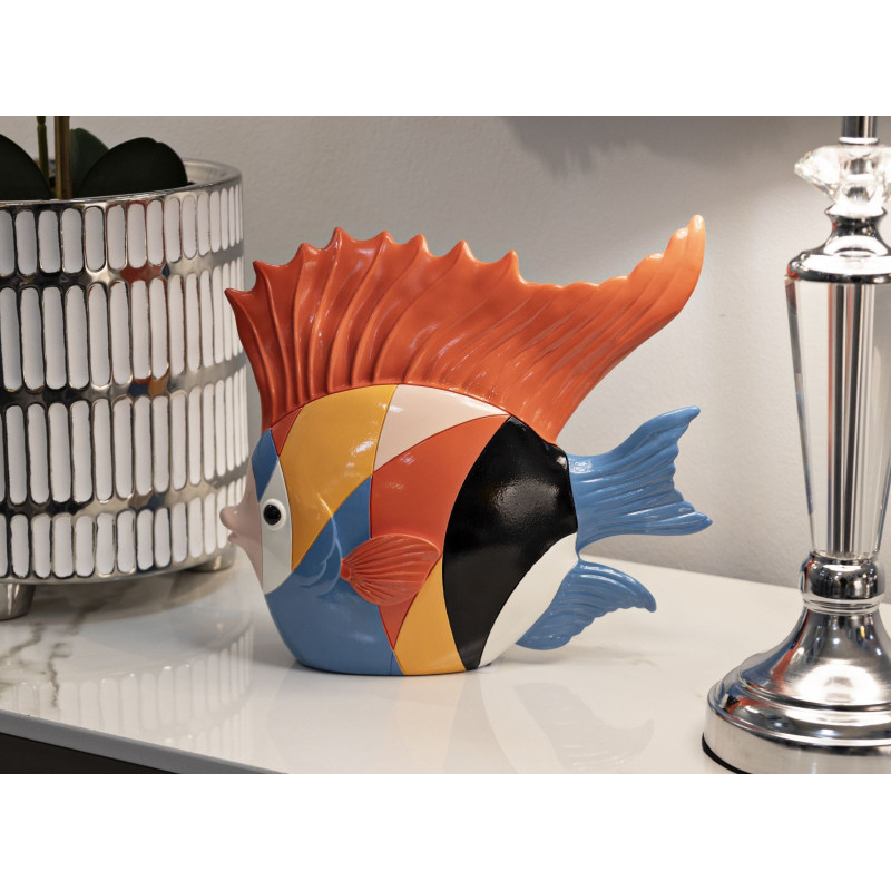 Statuette déco originale Poisson 28 cm en Résine Motif abstrait coloré Rubic 