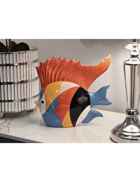 Statuette déco originale Poisson 28 cm en Résine Motif abstrait coloré Rubic 