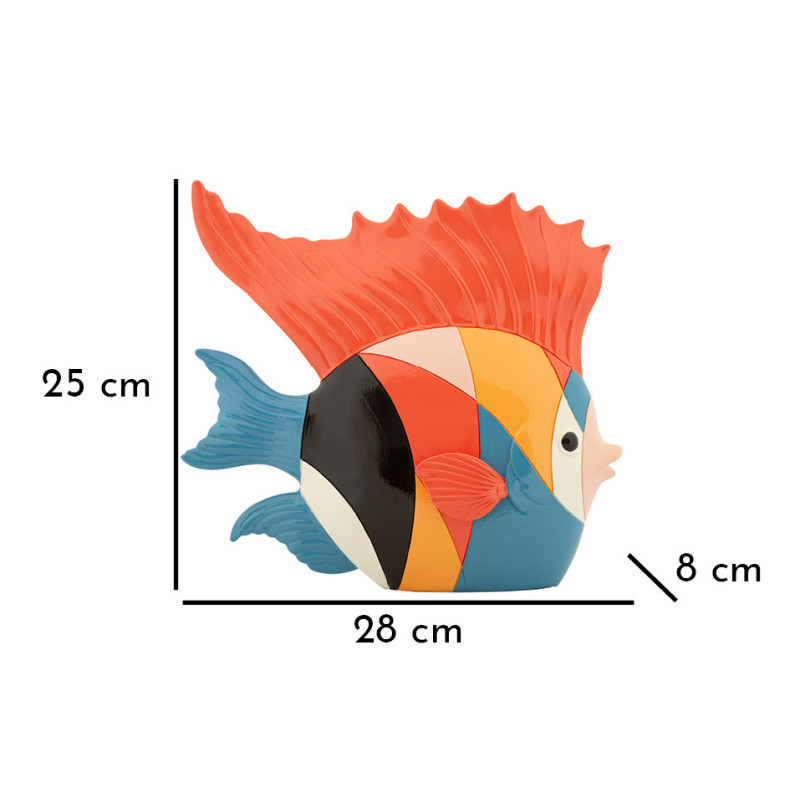 Statuette déco originale Poisson 28 cm en Résine Motif abstrait coloré Rubic 