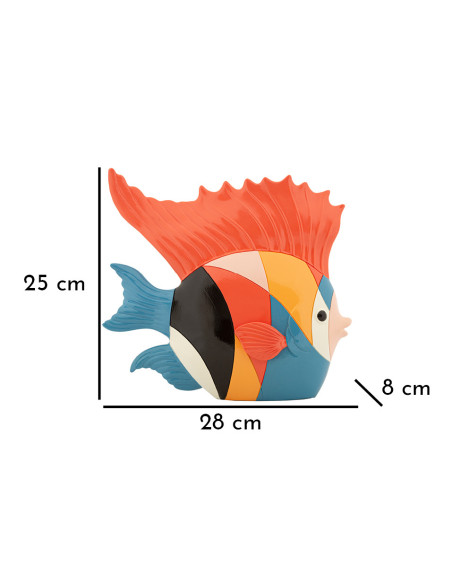 Statuette déco originale Poisson 28 cm en Résine Motif abstrait coloré Rubic 