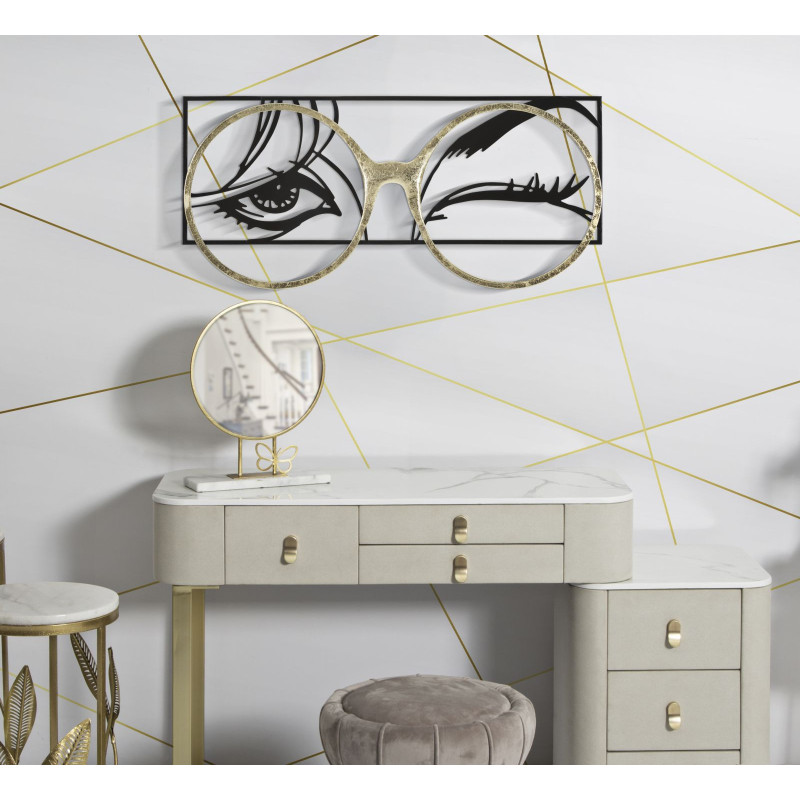 Grande déco murale moderne Clin d'oeil 89x41 en Métal Noir Doré Eyewear 