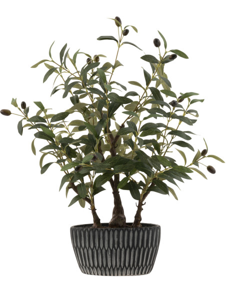 Plante artificielle Olivier Hauteur 60 cm en Plastique Vert avec pot ciment - 1