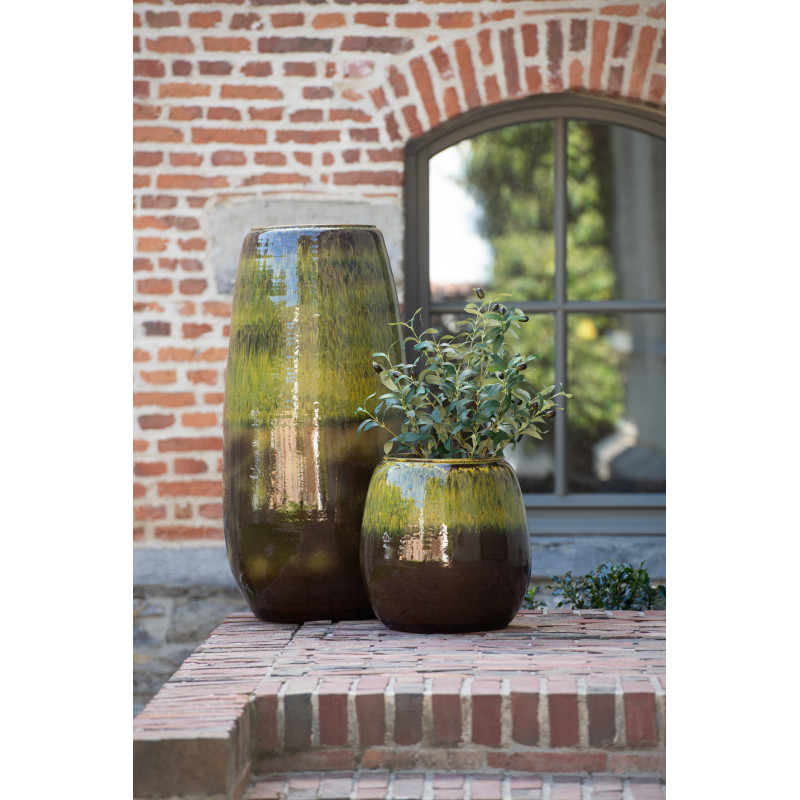 Plante artificielle Olivier Hauteur 60 cm en Plastique Vert avec pot ciment - 2