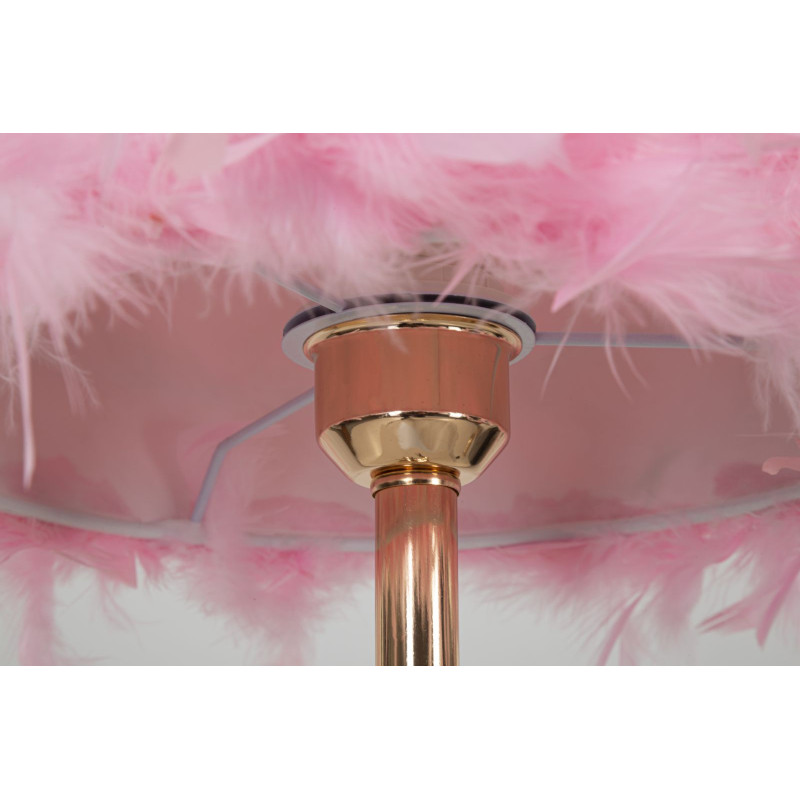 Grande Lampe à poser moderne Plumes Hauteur 54 cm en Tissu Rose Métal Doré Tarty 