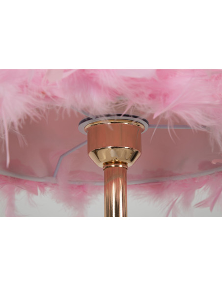 Grande Lampe à poser moderne Plumes Hauteur 54 cm en Tissu Rose Métal Doré Tarty 