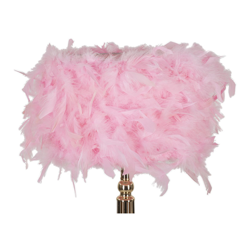 Grande Lampe à poser moderne Plumes Hauteur 54 cm en Tissu Rose Métal Doré Tarty 