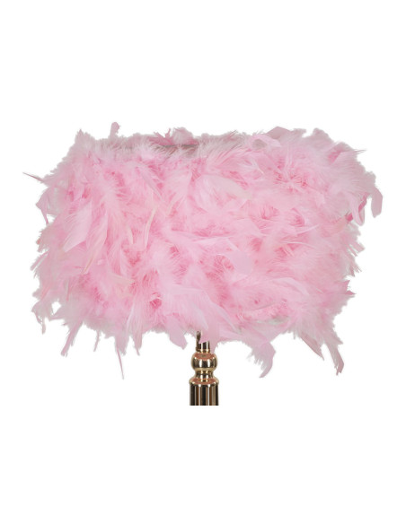 Grande Lampe à poser moderne Plumes Hauteur 54 cm en Tissu Rose Métal Doré Tarty 