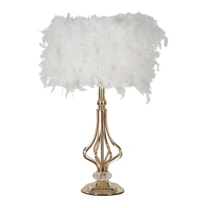Grande Lampe à poser moderne Plumes Hauteur 54 cm en Tissu Blanc Métal Doré Tarty 