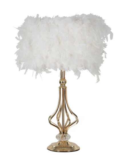Grande Lampe à poser moderne Plumes Hauteur 54 cm en Tissu Blanc Métal Doré Tarty 