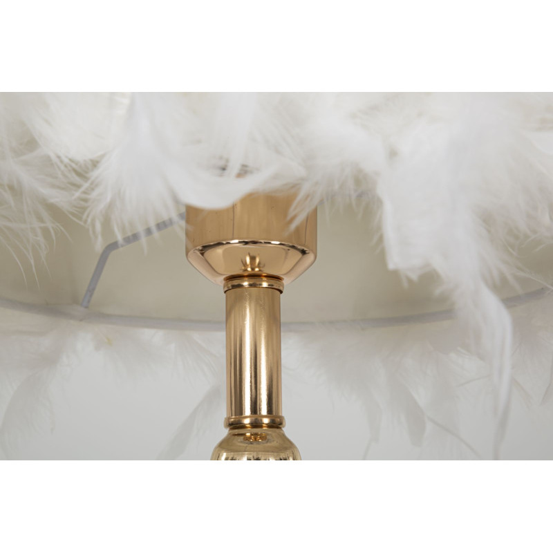 Grande Lampe à poser moderne Plumes Hauteur 54 cm en Tissu Blanc Métal Doré Tarty 
