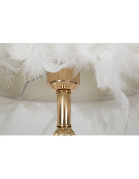 Grande Lampe à poser moderne Plumes Hauteur 54 cm en Tissu Blanc Métal Doré Tarty 