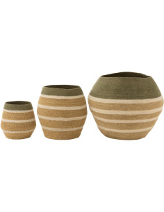 Panier de rangement Ovale en Jonc de mer Naturel Vert Motif lignes Brantley (Lot de 3) - 1 2