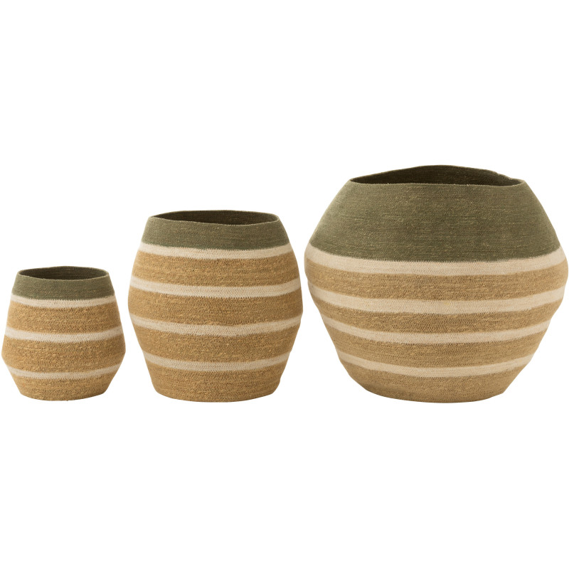 Panier de rangement Ovale en Jonc de mer Naturel Vert Motif lignes Brantley (Lot de 3) - 2