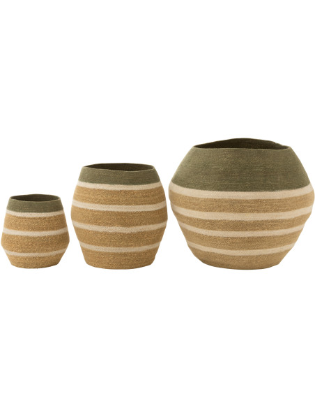 Panier de rangement Ovale en Jonc de mer Naturel Vert Motif lignes Brantley (Lot de 3) - 2