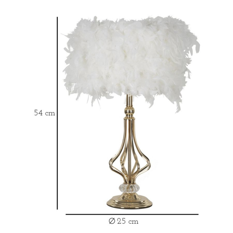 Grande Lampe à poser moderne Plumes Hauteur 54 cm en Tissu Blanc Métal Doré Tarty 