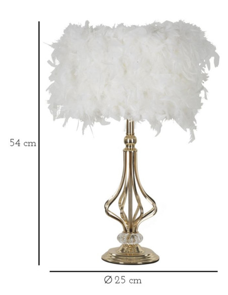 Grande Lampe à poser moderne Plumes Hauteur 54 cm en Tissu Blanc Métal Doré Tarty 