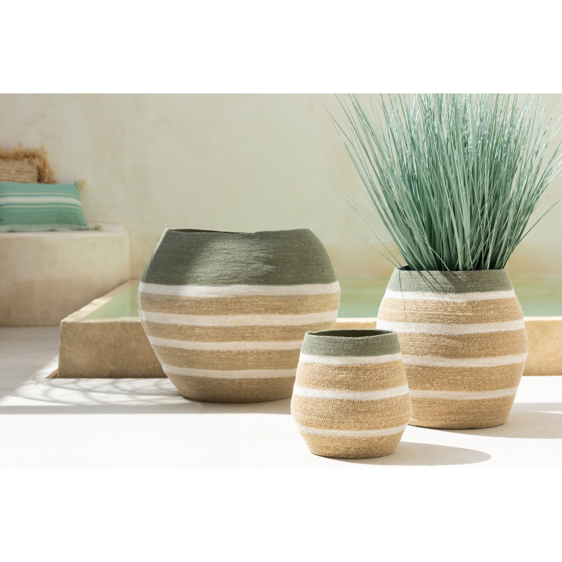 Panier de rangement Ovale en Jonc de mer Naturel Vert Motif lignes Brantley (Lot de 3) - 3