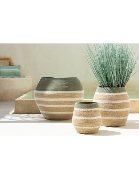Panier de rangement Ovale en Jonc de mer Naturel Vert Motif lignes Brantley (Lot de 3) - 3