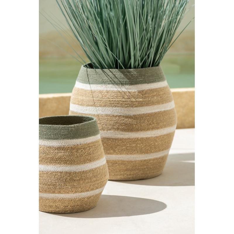 Panier de rangement Ovale en Jonc de mer Naturel Vert Motif lignes Brantley (Lot de 3) - 4