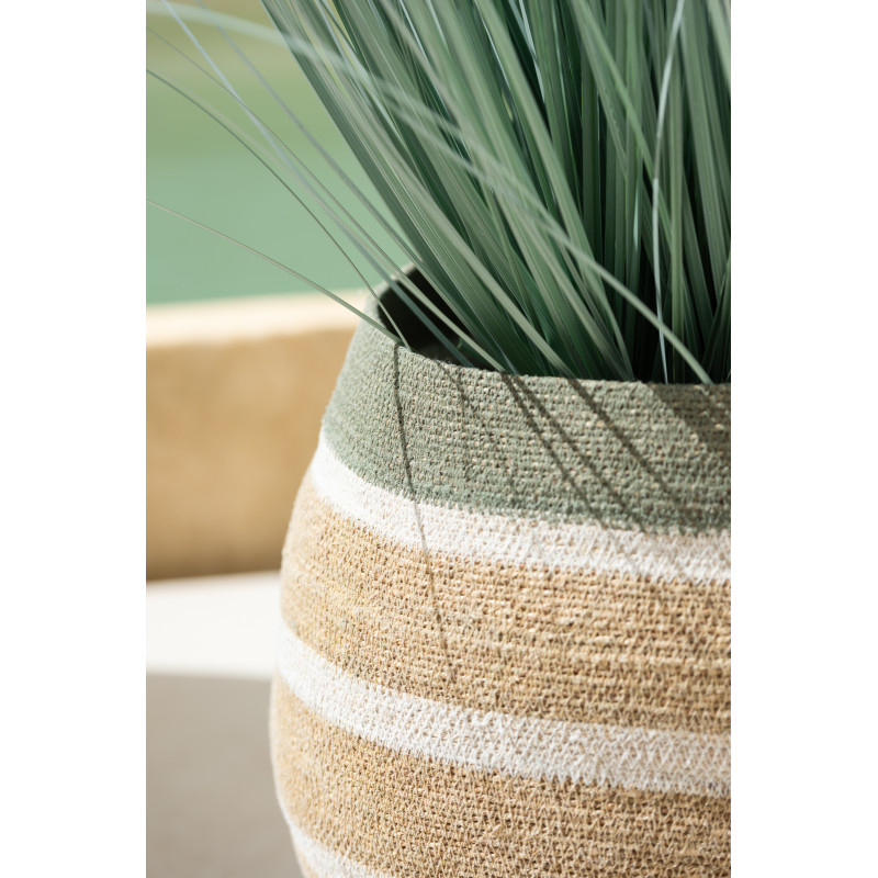 Panier de rangement Ovale en Jonc de mer Naturel Vert Motif lignes Brantley (Lot de 3) - 5