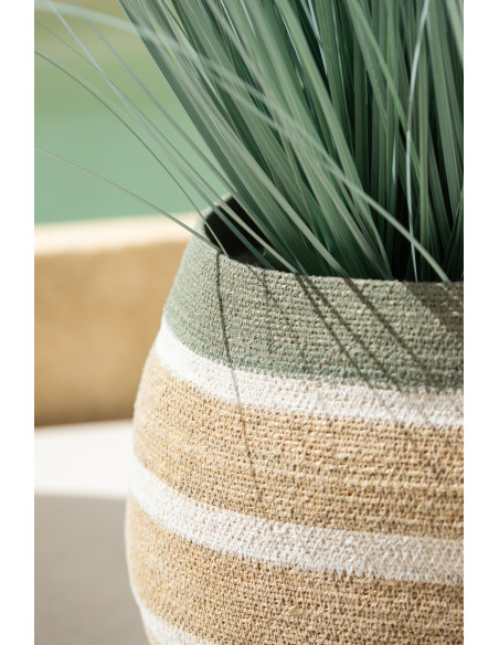 Panier de rangement Ovale en Jonc de mer Naturel Vert Motif lignes Brantley (Lot de 3) - 5