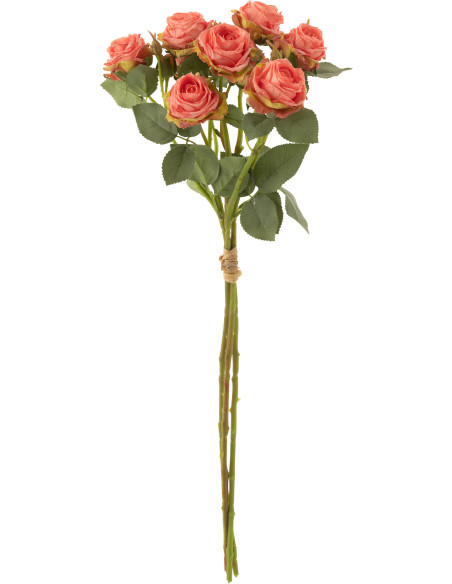 Bouquet de 12 fleurs artificielles Rose Hauteur 60 cm en Plastique Rose Vert J-Line - 1
