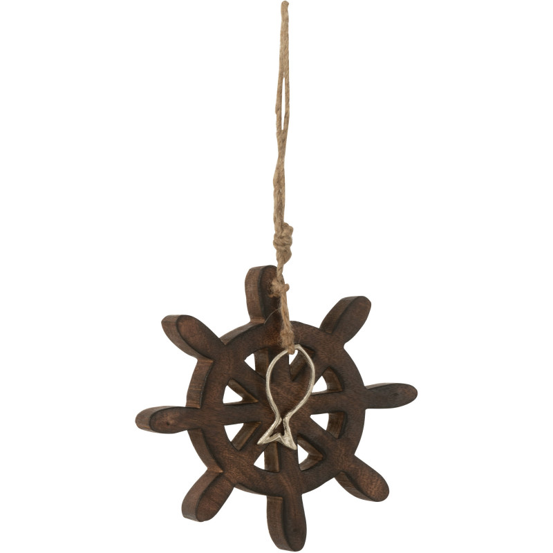 Décoration à suspendre Barre de bateau Hauteur 15 cm en Bois de manguier Marron foncé Kara - 1