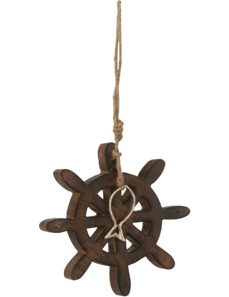 Décoration à suspendre Barre de bateau Hauteur 15 cm en Bois de manguier Marron foncé Kara - 1