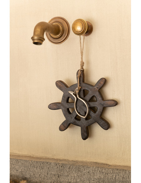 Décoration à suspendre Barre de bateau Hauteur 15 cm en Bois de manguier Marron foncé Kara - 2