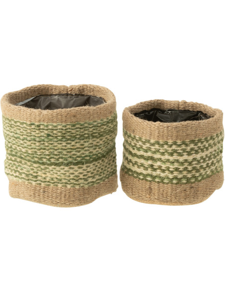 Cache-pot Rond en Jute Naturel Vert Kyler (Lot de 2) - 1