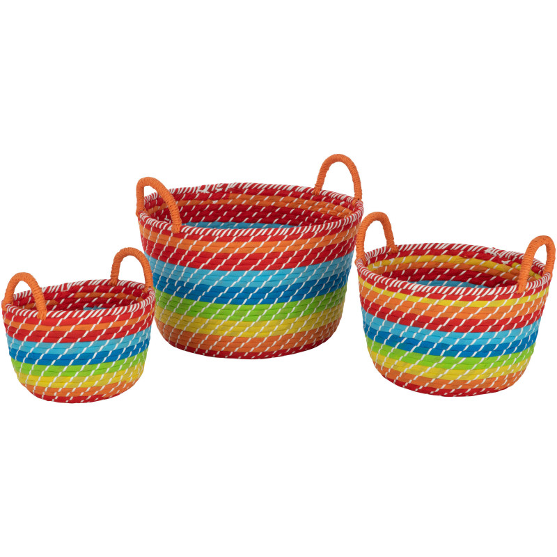 Panier de rangement avec anses Rond en Jonc de mer Multicolore Motif arc en ciel Merrily (Lot de 3) - 1