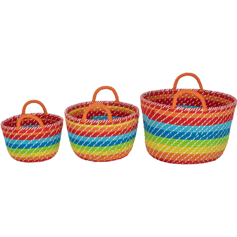 Panier de rangement avec anses Rond en Jonc de mer Multicolore Motif arc en ciel Merrily (Lot de 3) - 2