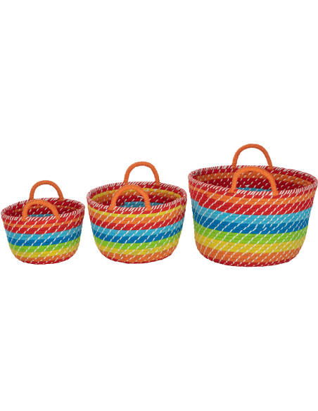 Panier de rangement avec anses Rond en Jonc de mer Multicolore Motif arc en ciel Merrily (Lot de 3) - 2
