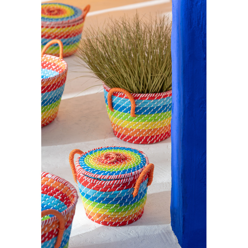 Panier de rangement avec anses Rond en Jonc de mer Multicolore Motif arc en ciel Merrily (Lot de 3) - 3