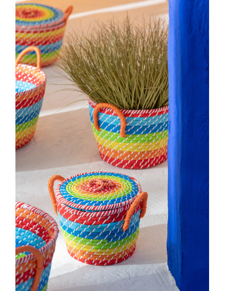 Panier de rangement avec anses Rond en Jonc de mer Multicolore Motif arc en ciel Merrily (Lot de 3) - 3
