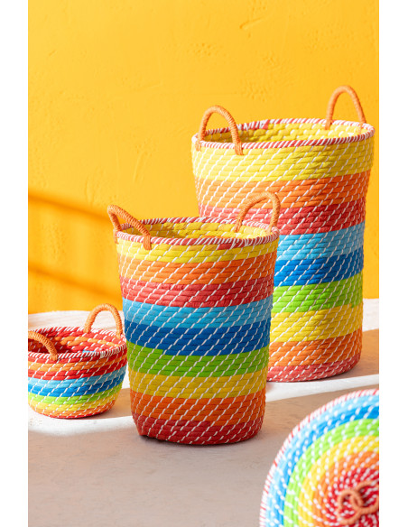 Panier de rangement avec anses Rond en Jonc de mer Multicolore Motif arc en ciel Merrily (Lot de 3) - 4