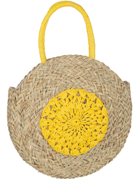 Sac de plage Rond 40 cm en Jonc de mer Naturel Jaune Carlene - 1