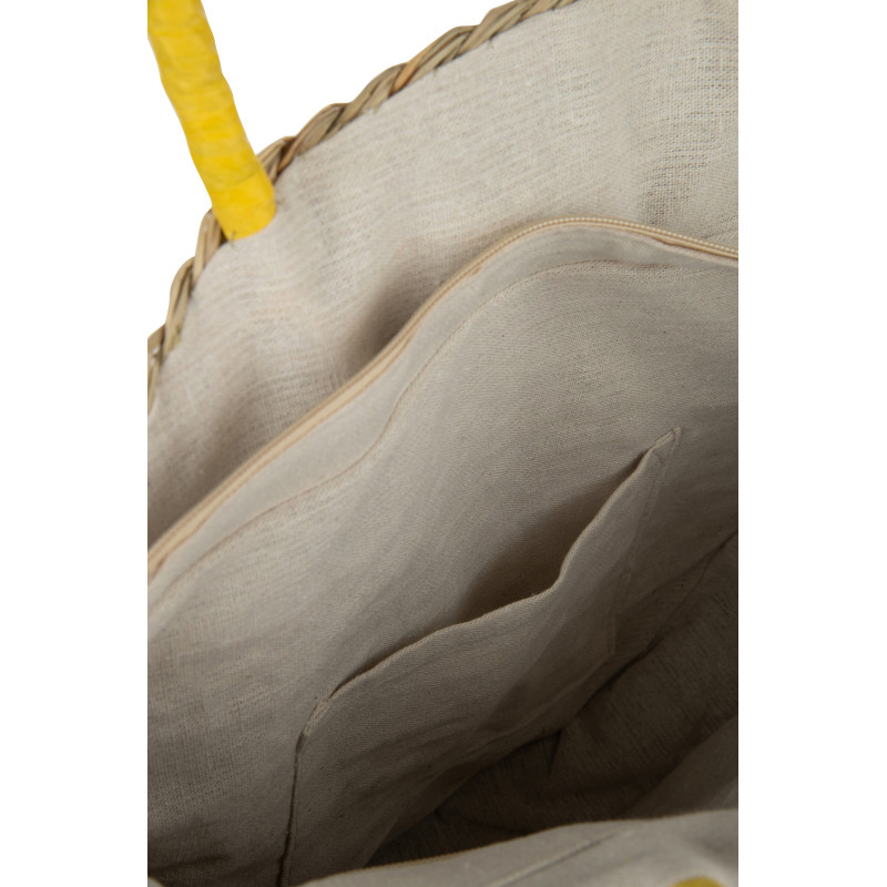 Sac de plage Rond 40 cm en Jonc de mer Naturel Jaune Carlene - 3