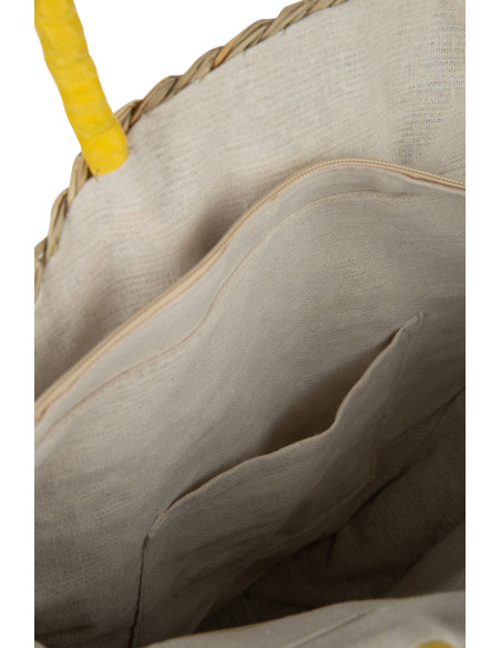 Sac de plage Rond 40 cm en Jonc de mer Naturel Jaune Carlene - 3