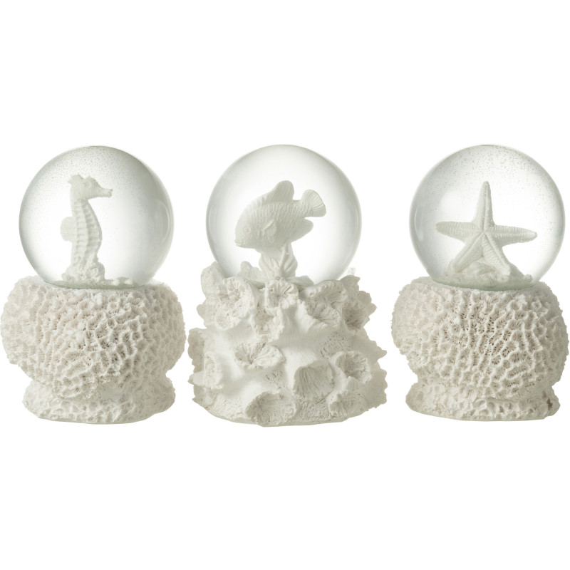 Boule à neige Fonds marins Hauteur 13 cm en Résine Blanc Shel (Lot de 3) - 1