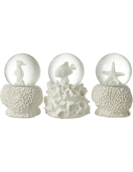 Boule à neige Fonds marins Hauteur 13 cm en Résine Blanc Shel (Lot de 3) - 1